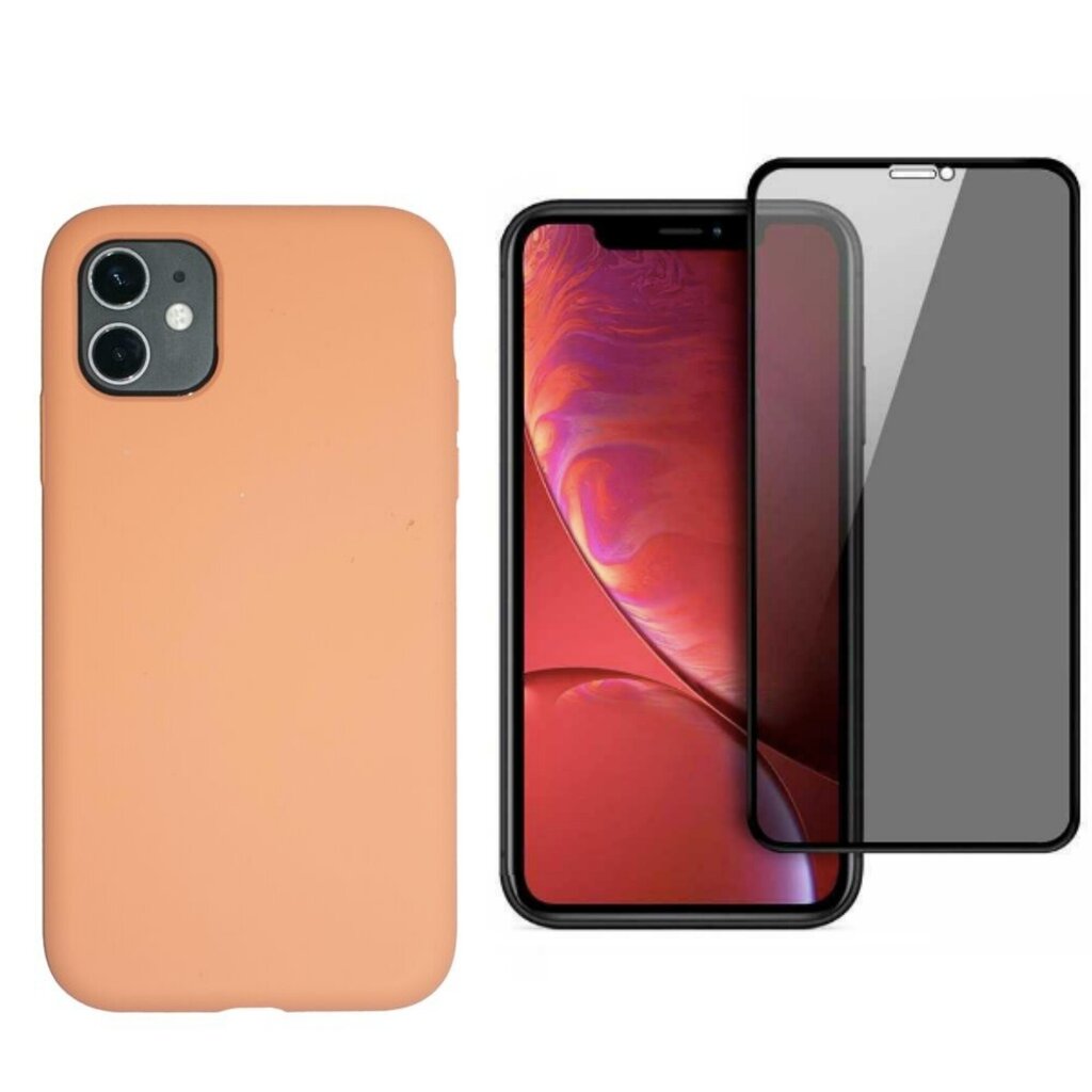 Komplekts - silikona vāciņš paredzēts iPhone 11 Pro oranžs (tangerine) un Privacy aizsargstikls. цена и информация | Telefonu vāciņi, maciņi | 220.lv