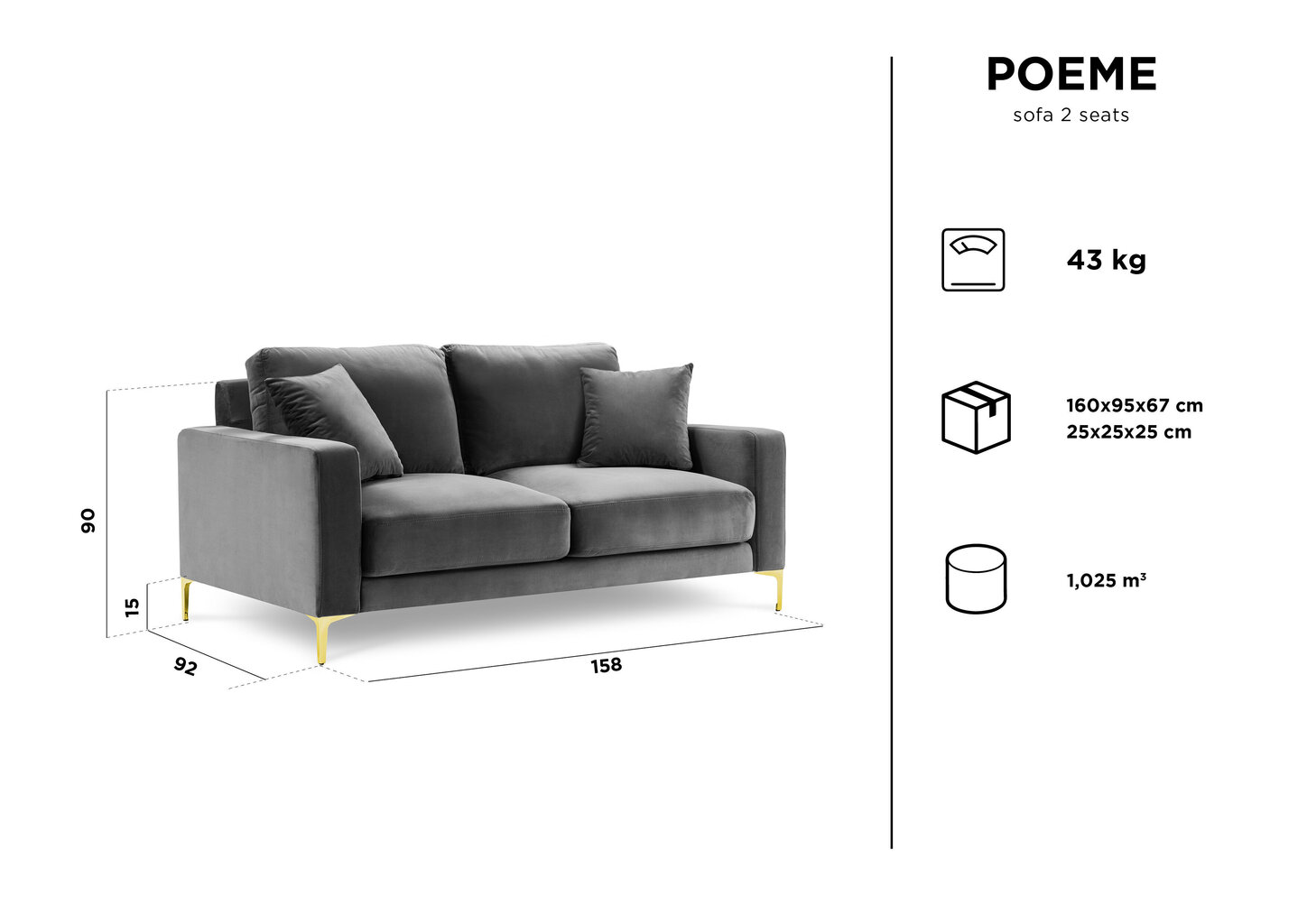 Divvietīgs samta dīvāns Kooko Home Poeme, smilškrāsas цена и информация | Dīvāni | 220.lv