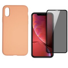 Komplekts - silikona vāciņš paredzēts iPhone X/XS oranžs (salmon) un Privacy aizsargstikls. cena un informācija | Telefonu vāciņi, maciņi | 220.lv