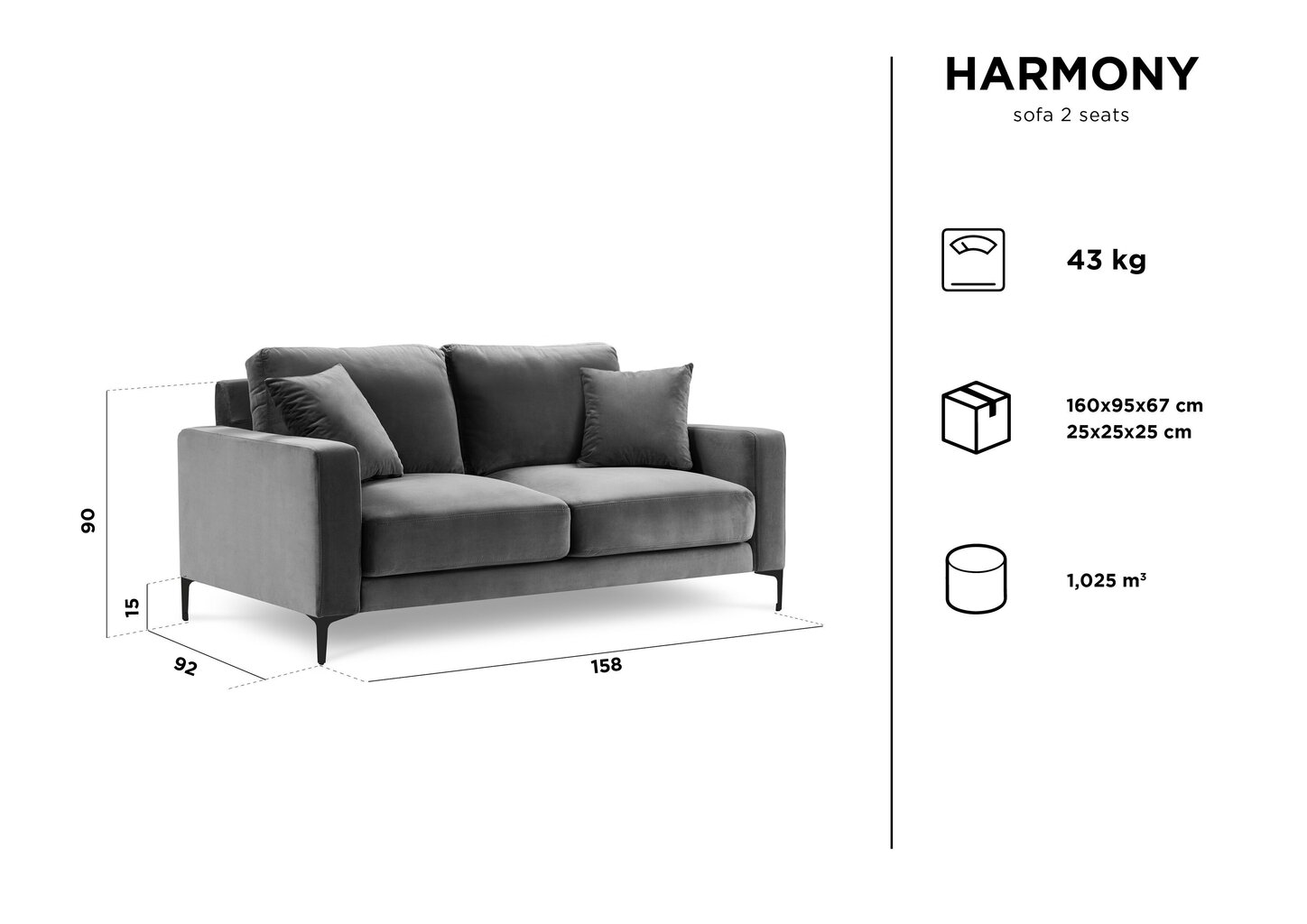 Divvietīgs samta dīvāns Kooko Home Harmony, zils cena un informācija | Dīvāni | 220.lv