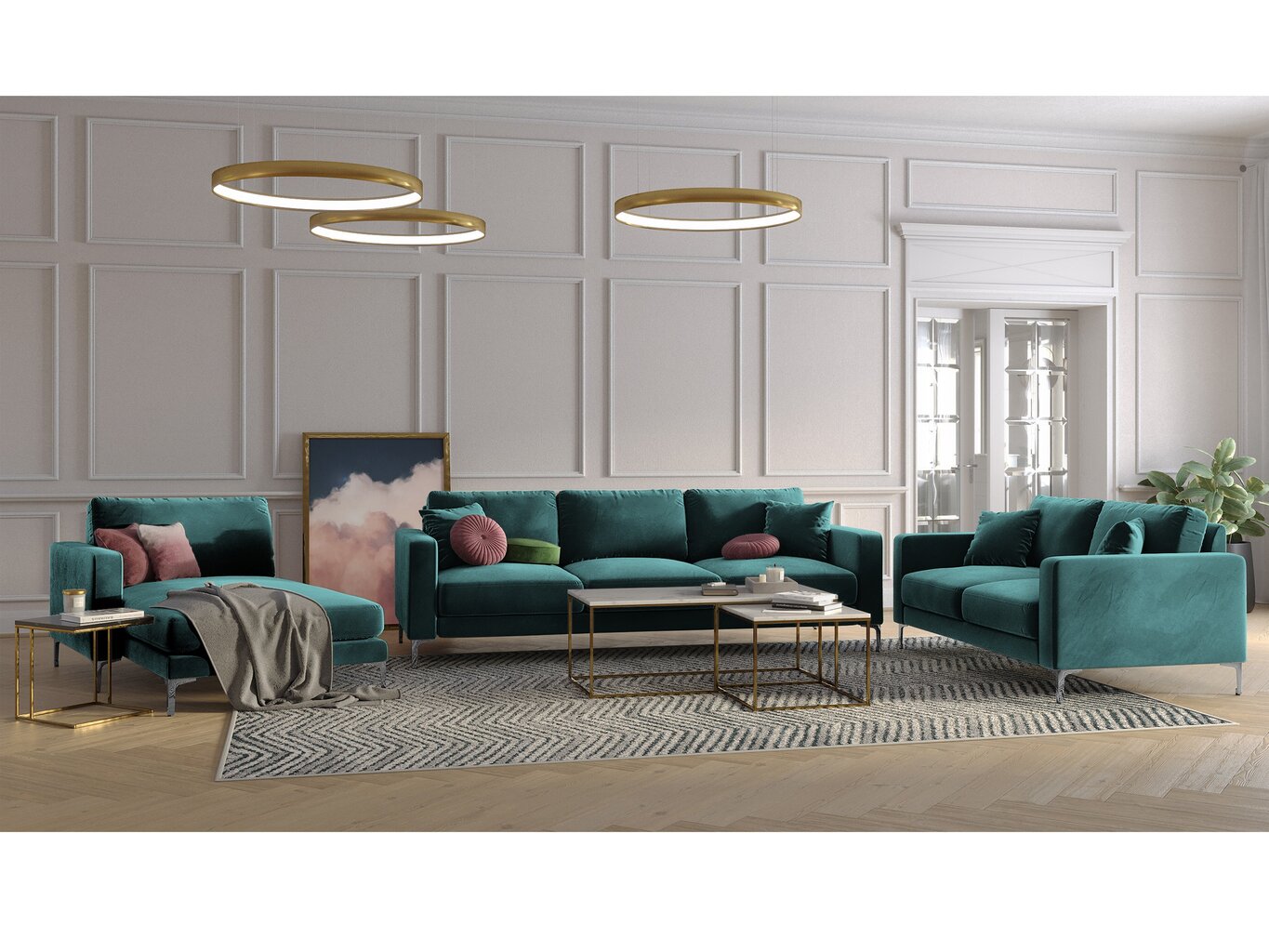 Trīsvietīgs samta dīvāns Kooko Home Lyrique, zaļš цена и информация | Dīvāni | 220.lv
