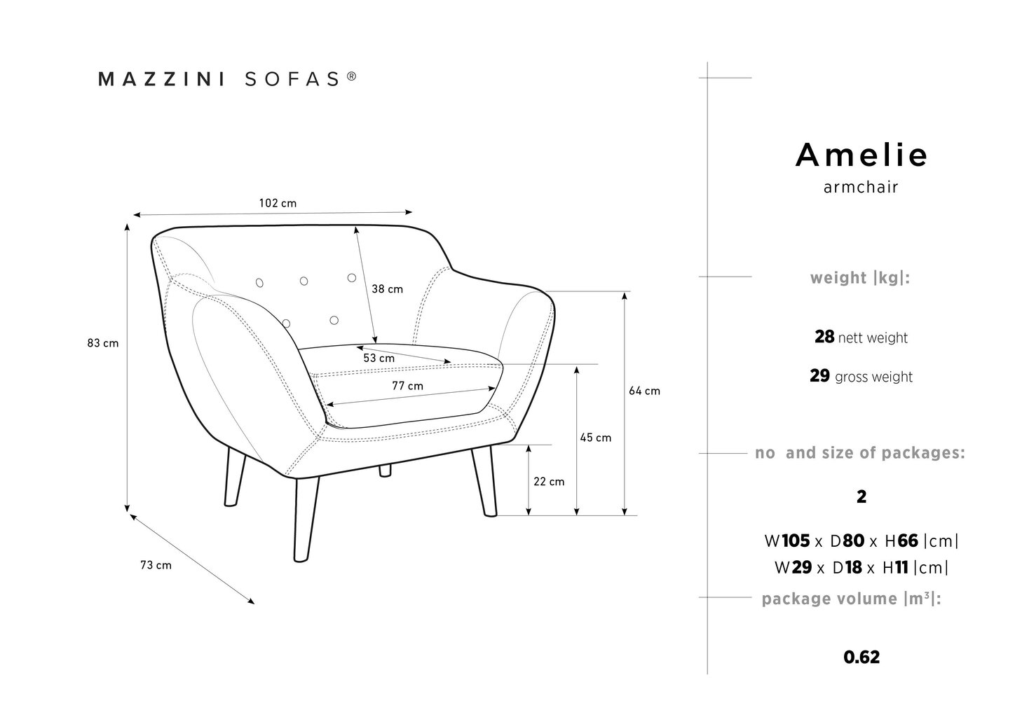 Krēsls Mazzini Sofija Amelie, tumši zils/brūns cena un informācija | Atpūtas krēsli | 220.lv
