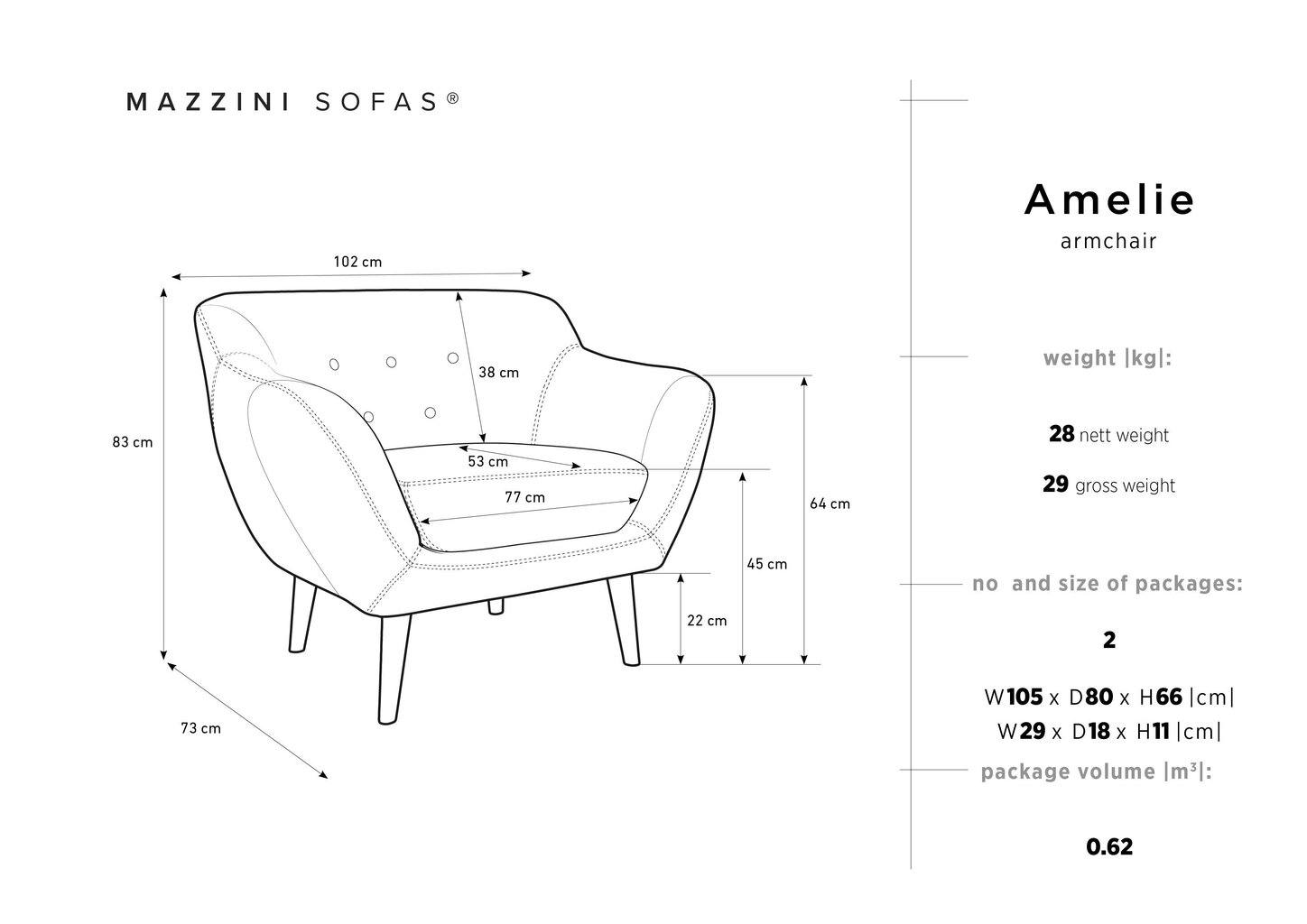 Krēsls Mazzini Sofija Amelie, zils/brūns цена и информация | Atpūtas krēsli | 220.lv