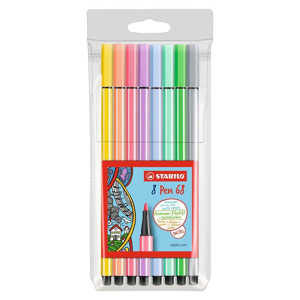 Flomasteru komplekts STABILO Pen 68 pasteļkrāsas|0.4 mm| 8 krāsas cena un informācija | Kancelejas preces | 220.lv