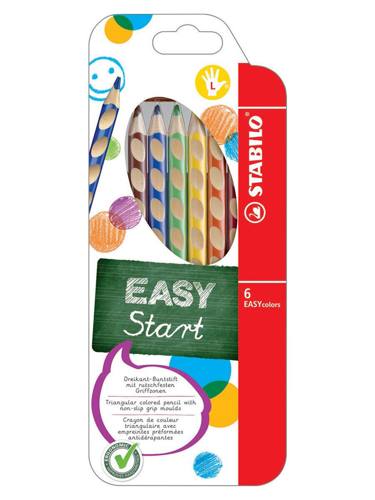 Krāsainie zīmuļi kreiļiem Stabilo EASYcolors, 6 krāsas цена и информация | Modelēšanas un zīmēšanas piederumi | 220.lv