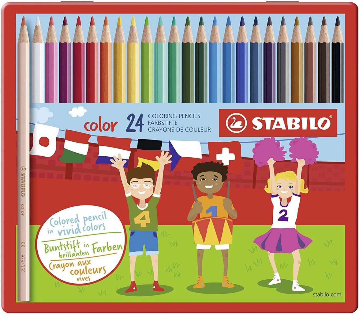 Krāsainie zīmuļi Stabilo color metāla kārbā, 24 krāsas cena un informācija | Modelēšanas un zīmēšanas piederumi | 220.lv