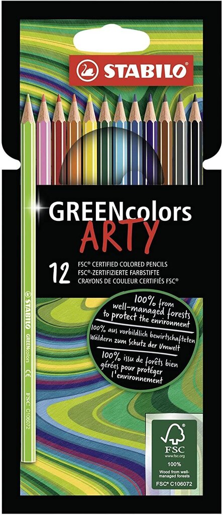 Krāsainie zīmuļi Stabilo Greencolors ARTY, 12 krāsas цена и информация | Modelēšanas un zīmēšanas piederumi | 220.lv