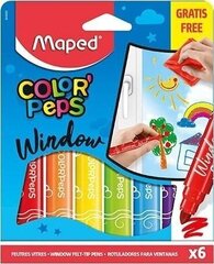 Flomasteri MAPED Color'peps Window 6 krāsas+ drāniņa cena un informācija | Modelēšanas un zīmēšanas piederumi | 220.lv