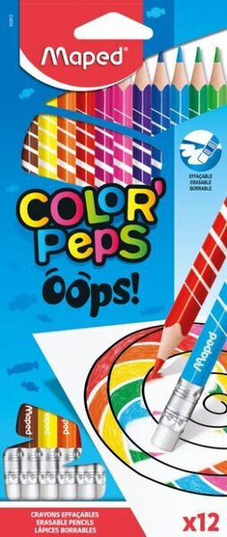 Krāsainie zīmuļi ColorPeps Oops! 12gab. ar gumiju cena | 220.lv