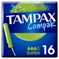 Tamponi TAMPAX Compak Super, 16 gab. cena un informācija | Tamponi, higiēniskās paketes, ieliktnīši | 220.lv