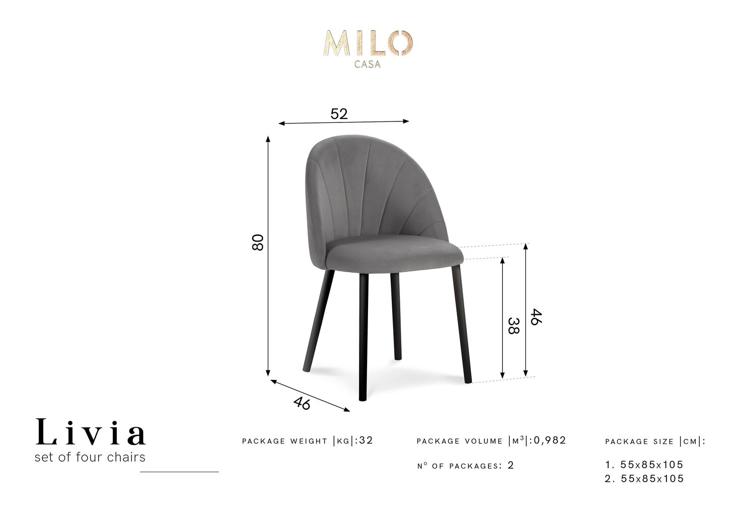 4-u krēslu komplekts Milo Casa Livia, dzeltens cena un informācija | Virtuves un ēdamistabas krēsli | 220.lv