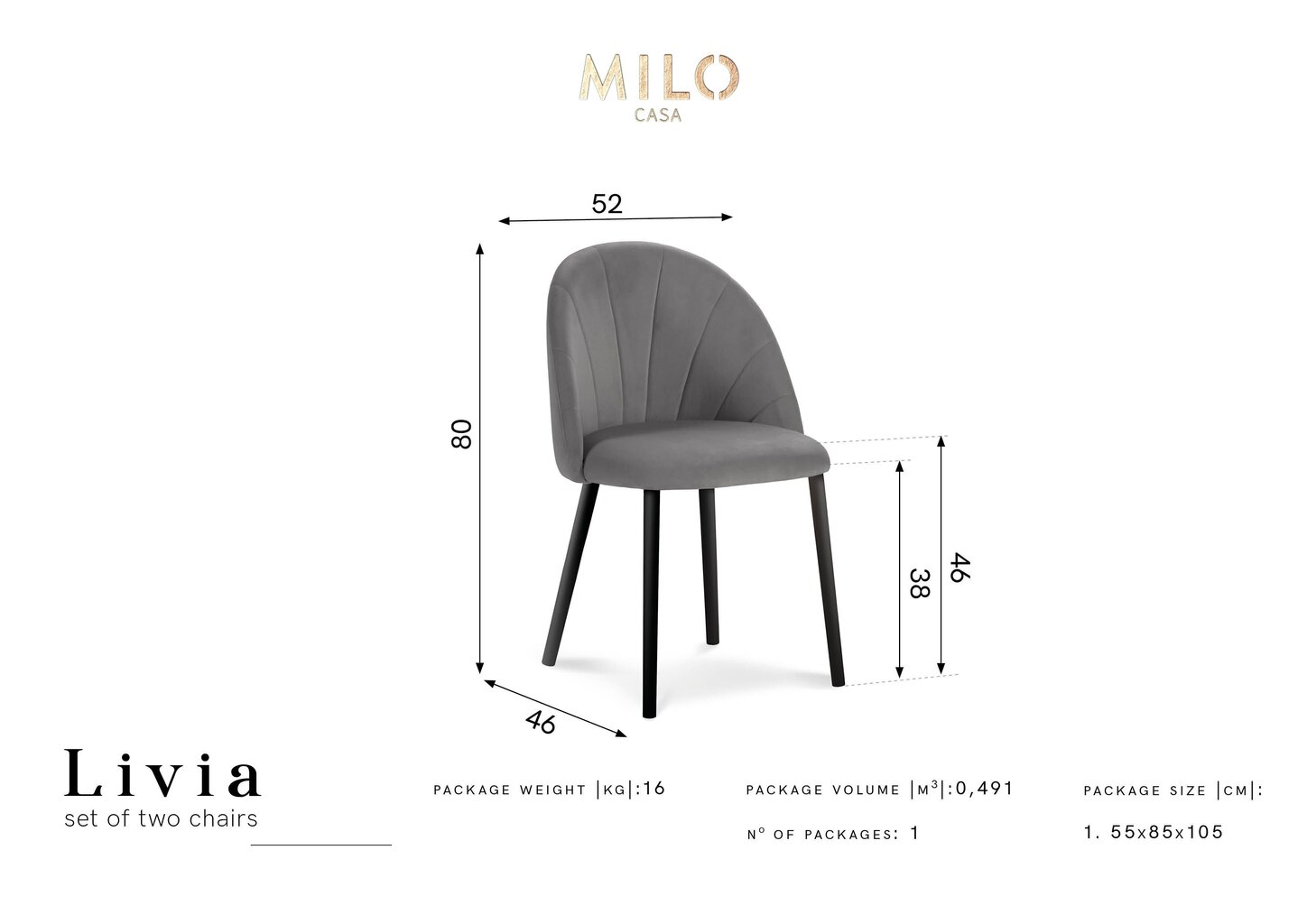 2-u krēslu komplekts Milo Casa Livia, dzeltens cena un informācija | Virtuves un ēdamistabas krēsli | 220.lv