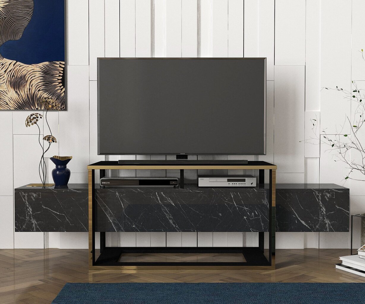 TV galdiņš Kalune Design Bianco, melns/zeltains cena un informācija | TV galdiņi | 220.lv
