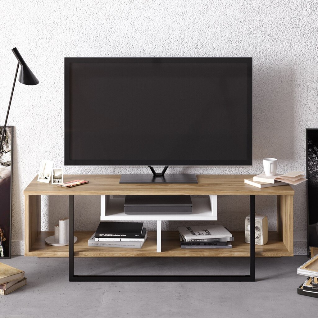 TV galdiņš Kalune Design Asal 120 cm, ozola krāsas/melns cena un informācija | TV galdiņi | 220.lv