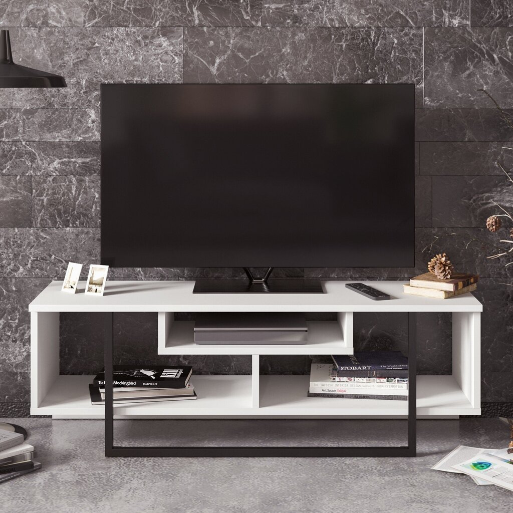 TV galdiņš Kalune Design Asal 120 cm, balts/melns cena un informācija | TV galdiņi | 220.lv