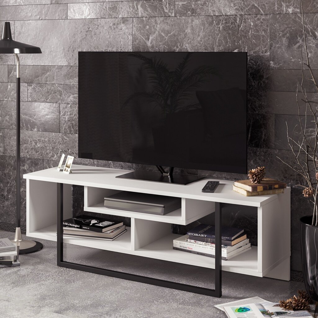 TV galdiņš Kalune Design Asal 120 cm, balts/melns цена и информация | TV galdiņi | 220.lv