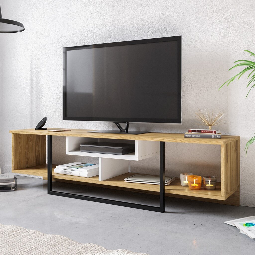 TV galdiņš Kalune Design Asal 150 cm, ozola krāsas/melns cena un informācija | TV galdiņi | 220.lv