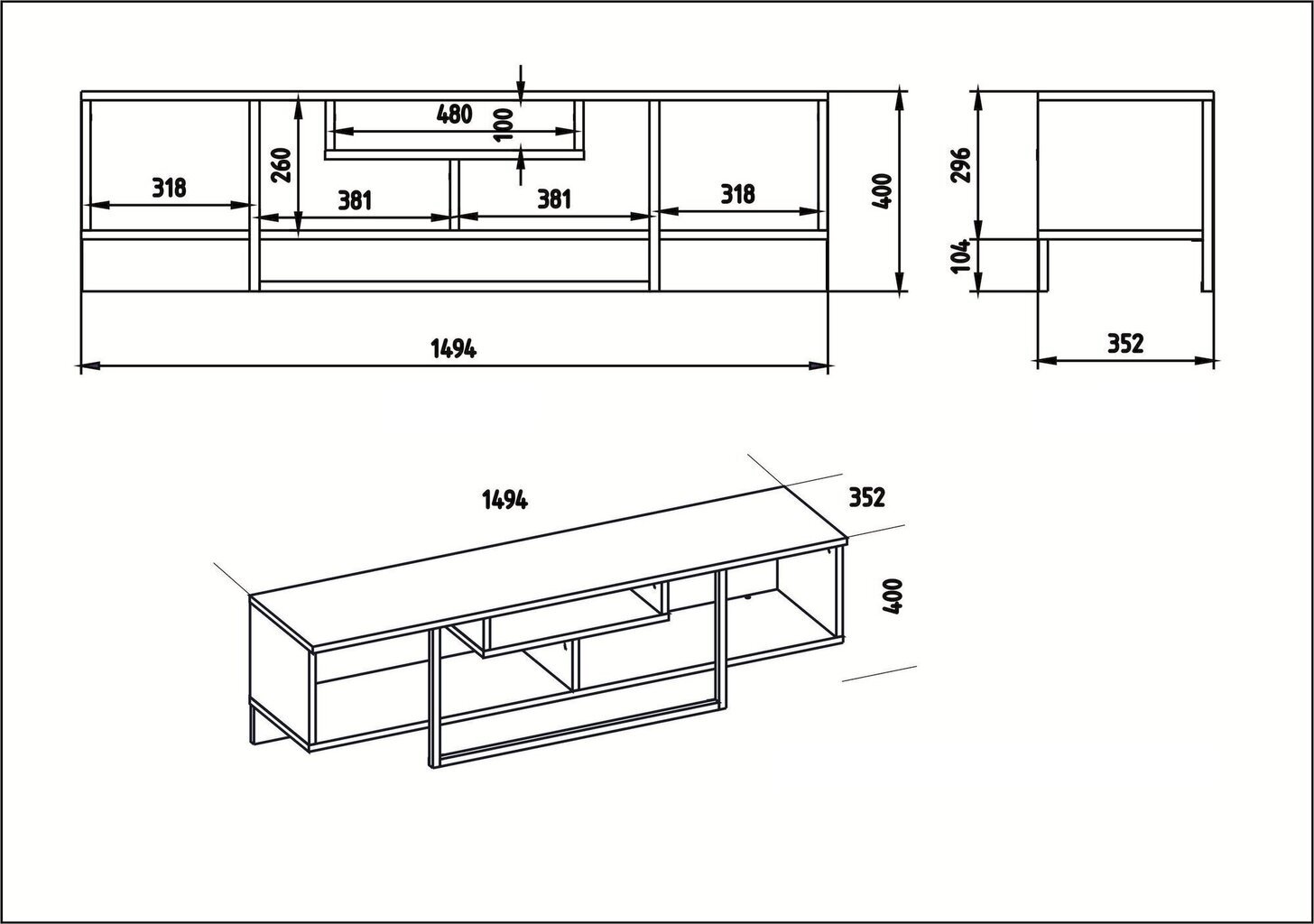 TV galdiņš Kalune Design Asal 150 cm, brūns/melns cena un informācija | TV galdiņi | 220.lv