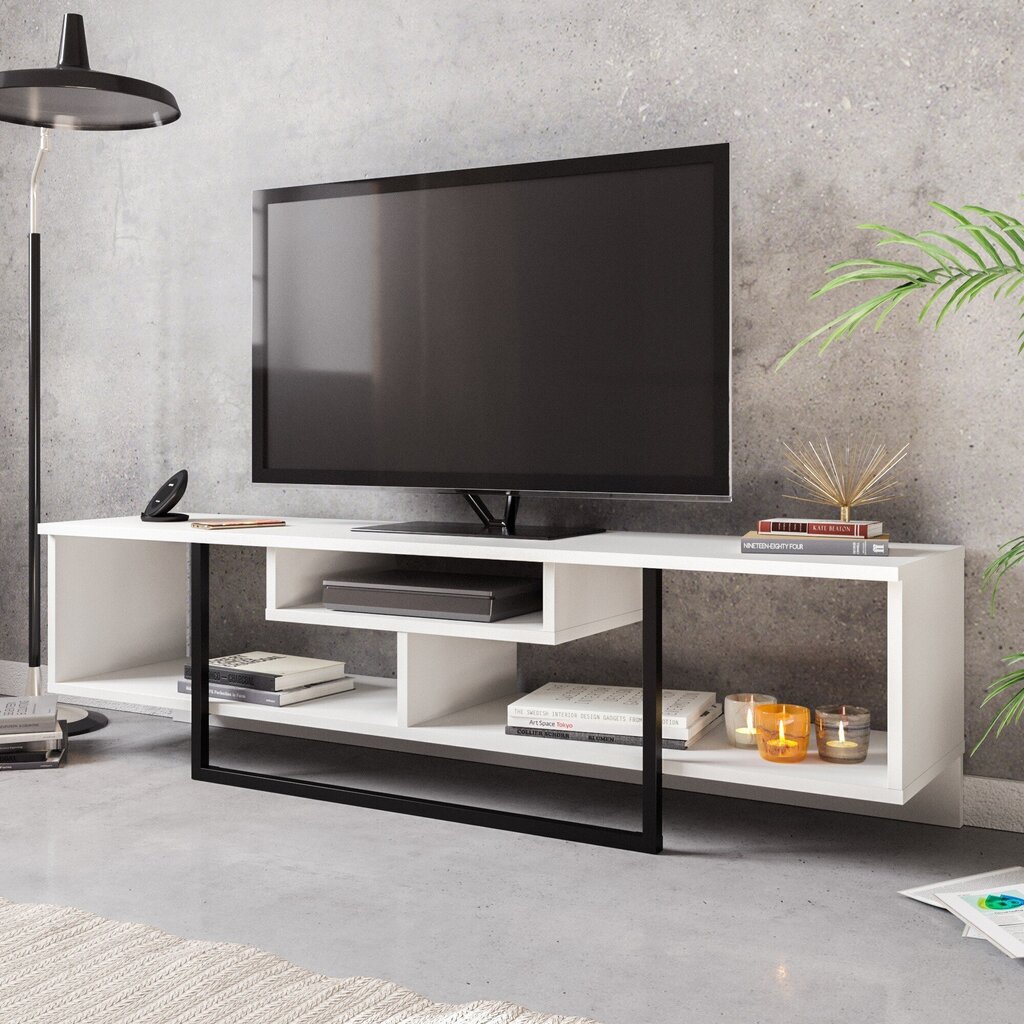 TV galdiņš Kalune Design Asal 150 cm, balts/melns cena un informācija | TV galdiņi | 220.lv