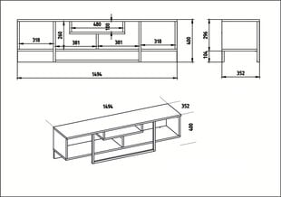 TV galdiņš Kalune Design Asal 150 cm, balts/melns cena un informācija | TV galdiņi | 220.lv