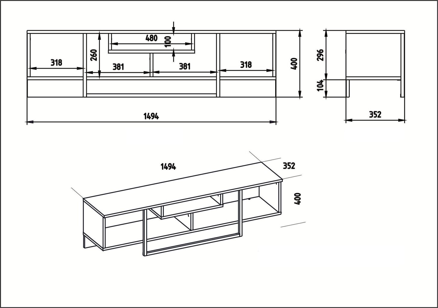 TV galdiņš Kalune Design Asal 150 cm, balta/ozola krāsas cena un informācija | TV galdiņi | 220.lv