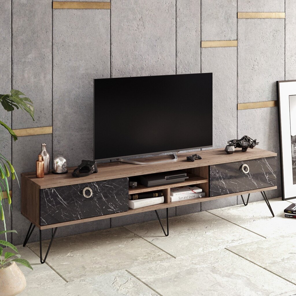 TV galdiņš Kalune Design Lorenz, brūns/melns cena un informācija | TV galdiņi | 220.lv