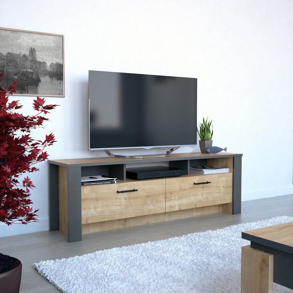 TV galdiņš Kalune Design Manhattan 150 cm, ozola krāsas/pelēks cena un informācija | TV galdiņi | 220.lv