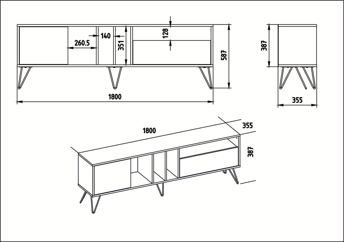 TV galdiņš Kalune Design Mistico 180 cm, brūns/balts цена и информация | TV galdiņi | 220.lv