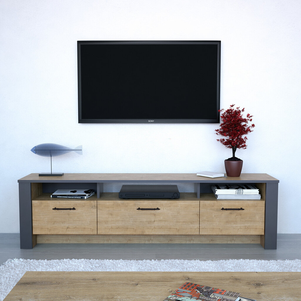 TV galdiņš Kalune Design Manhattan 180 cm, ozola krāsas/pelēks cena un informācija | TV galdiņi | 220.lv