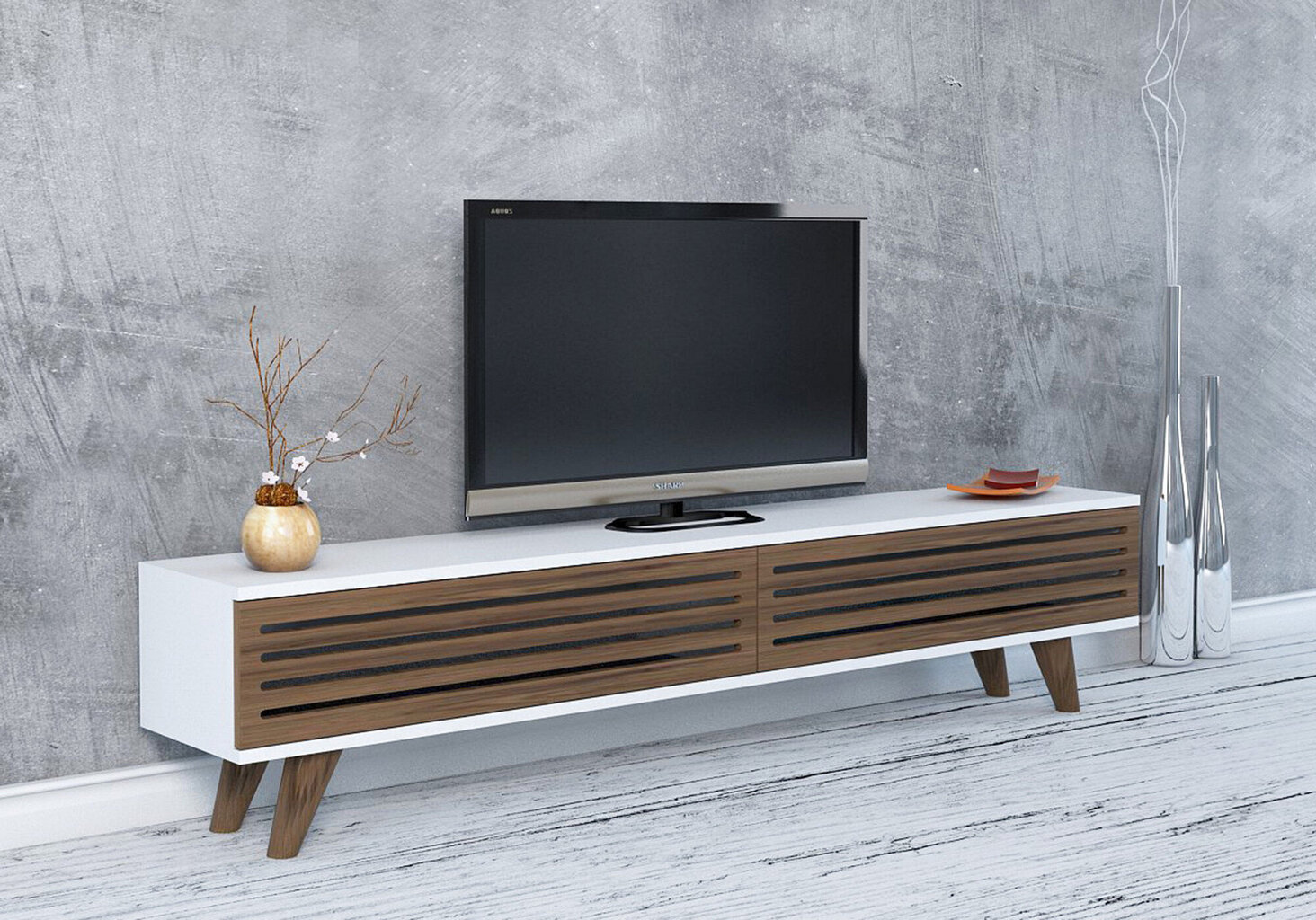 TV galdiņš Kalune Design Hill, brūns/balts cena un informācija | TV galdiņi | 220.lv