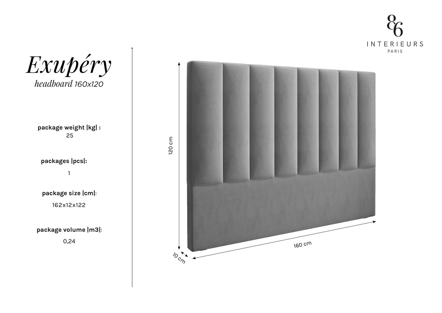 Gultas galvgalis Interieurs86 Exupery 160 cm, zils cena un informācija | Gultas | 220.lv