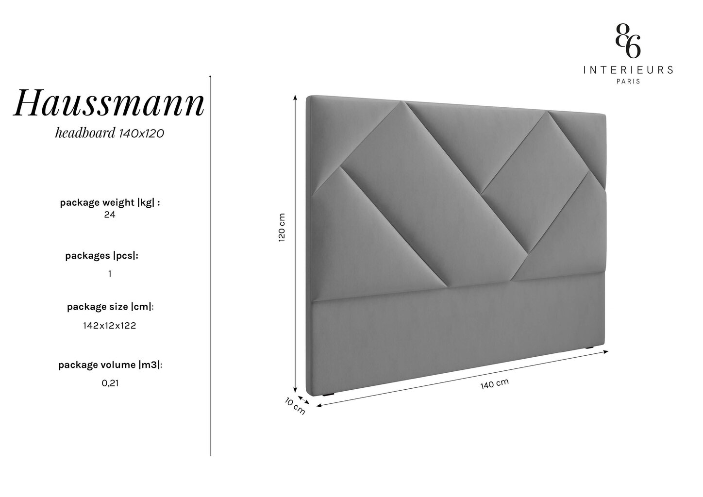 Gultas galvgalis Interieurs86 Haussmann 140 cm, smilškrāsas cena un informācija | Gultas | 220.lv