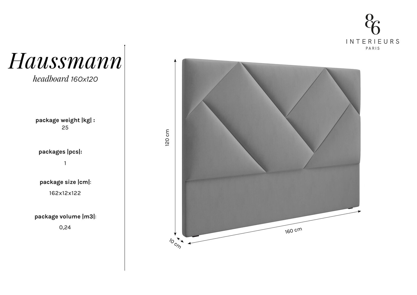 Gultas galvgalis Interieurs86 Haussmann 160 cm, smilškrāsas cena un informācija | Gultas | 220.lv