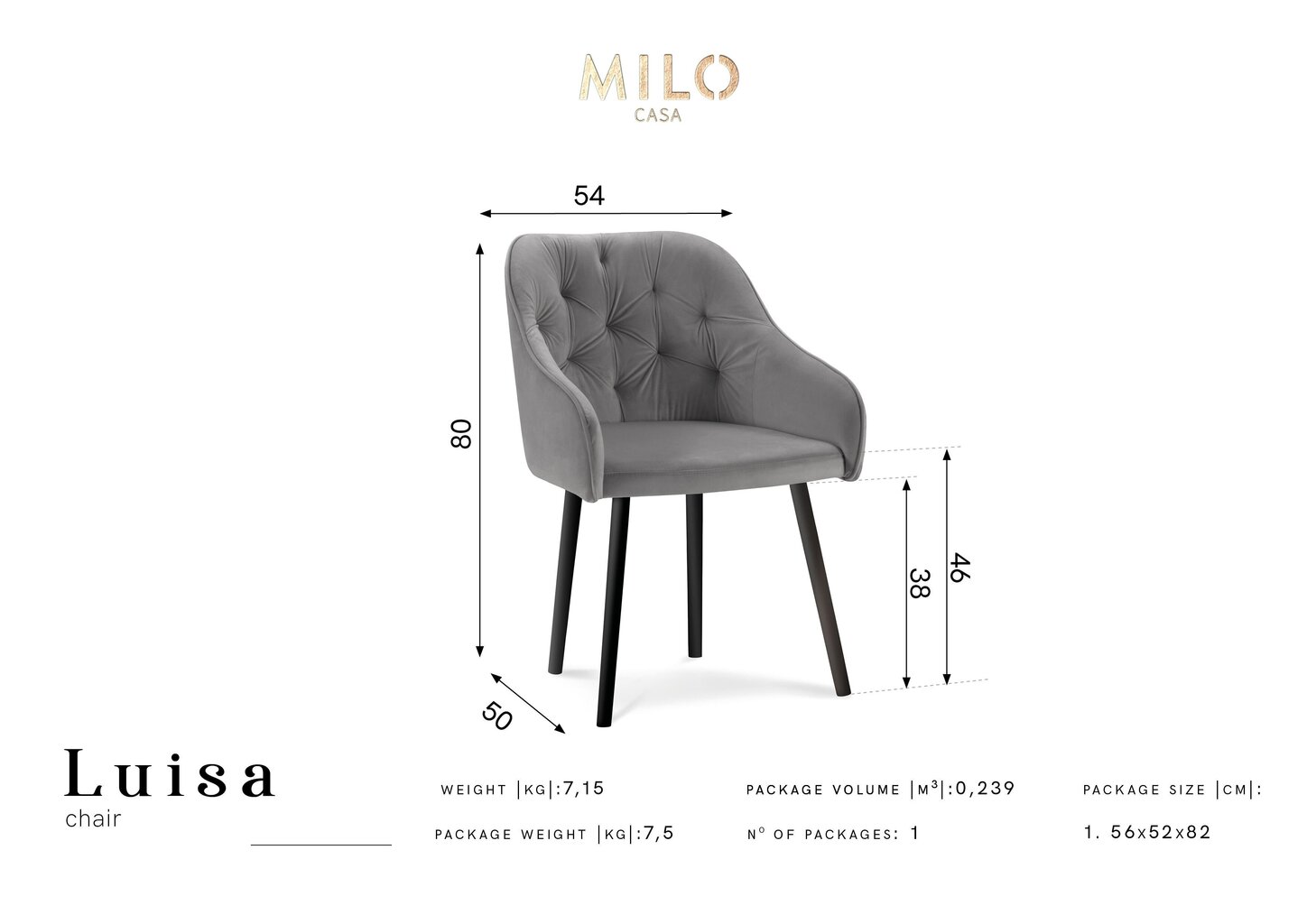 Krēsls Milo Casa Luisa, tumši zils cena un informācija | Virtuves un ēdamistabas krēsli | 220.lv