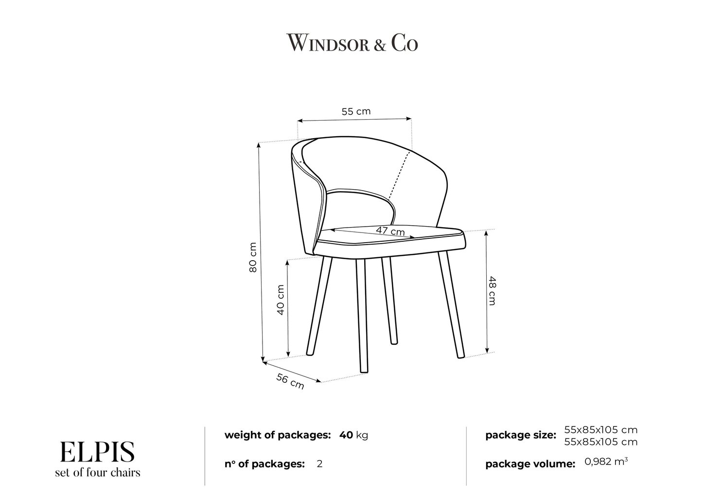 4-u krēslu komplekts Windsor and Co Elpis, pelēks cena un informācija | Virtuves un ēdamistabas krēsli | 220.lv
