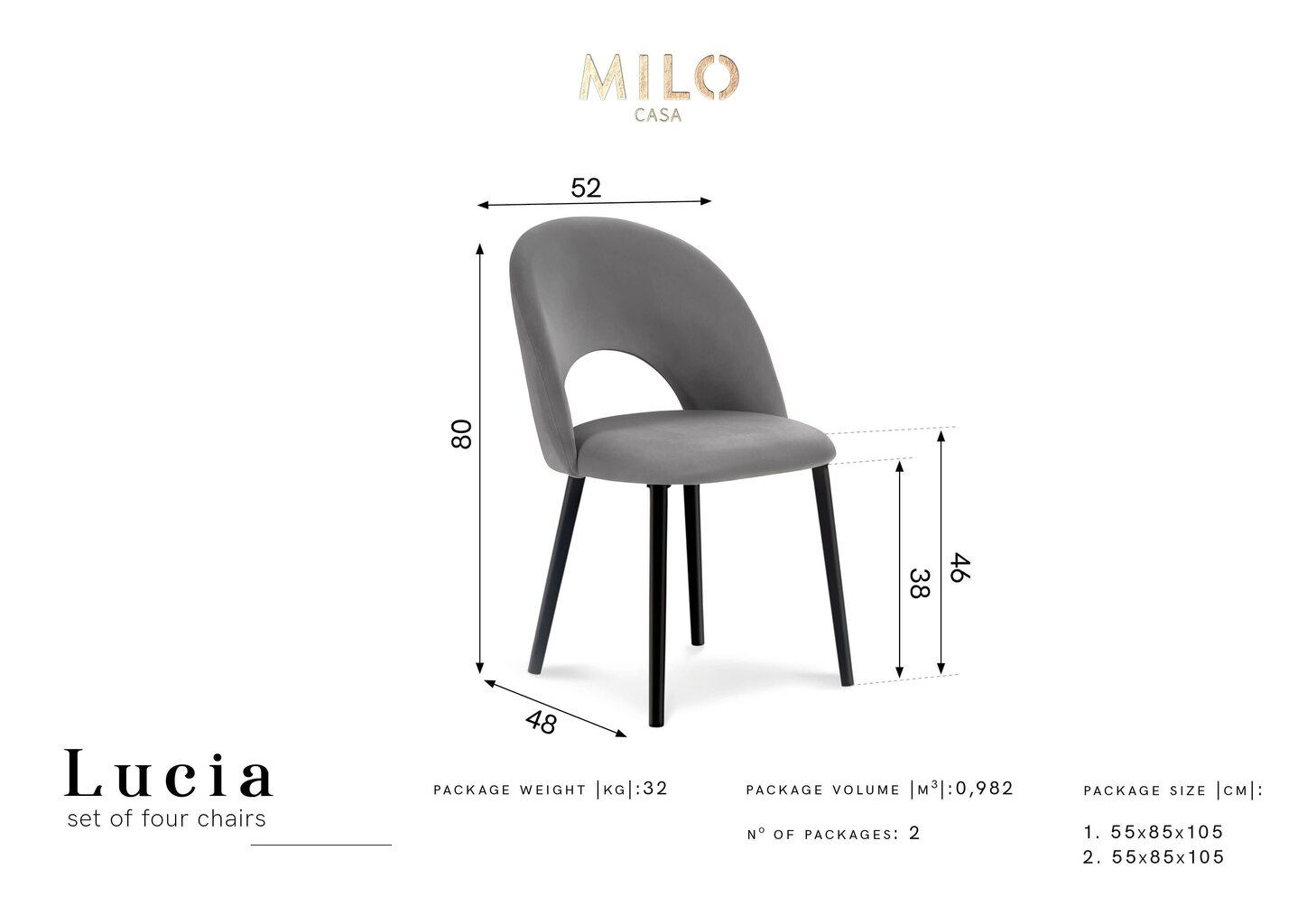 4-u krēslu komplekts Milo Casa Lucia, zils cena un informācija | Virtuves un ēdamistabas krēsli | 220.lv