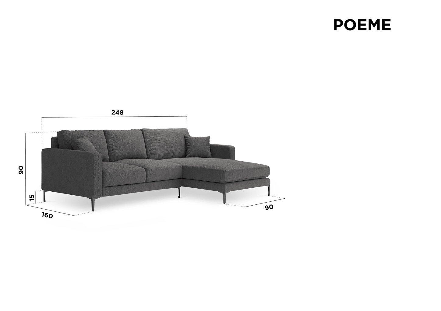 Stūra dīvāns Kooko Home Poeme, gaišas smilškrāsas/melns cena un informācija | Stūra dīvāni | 220.lv