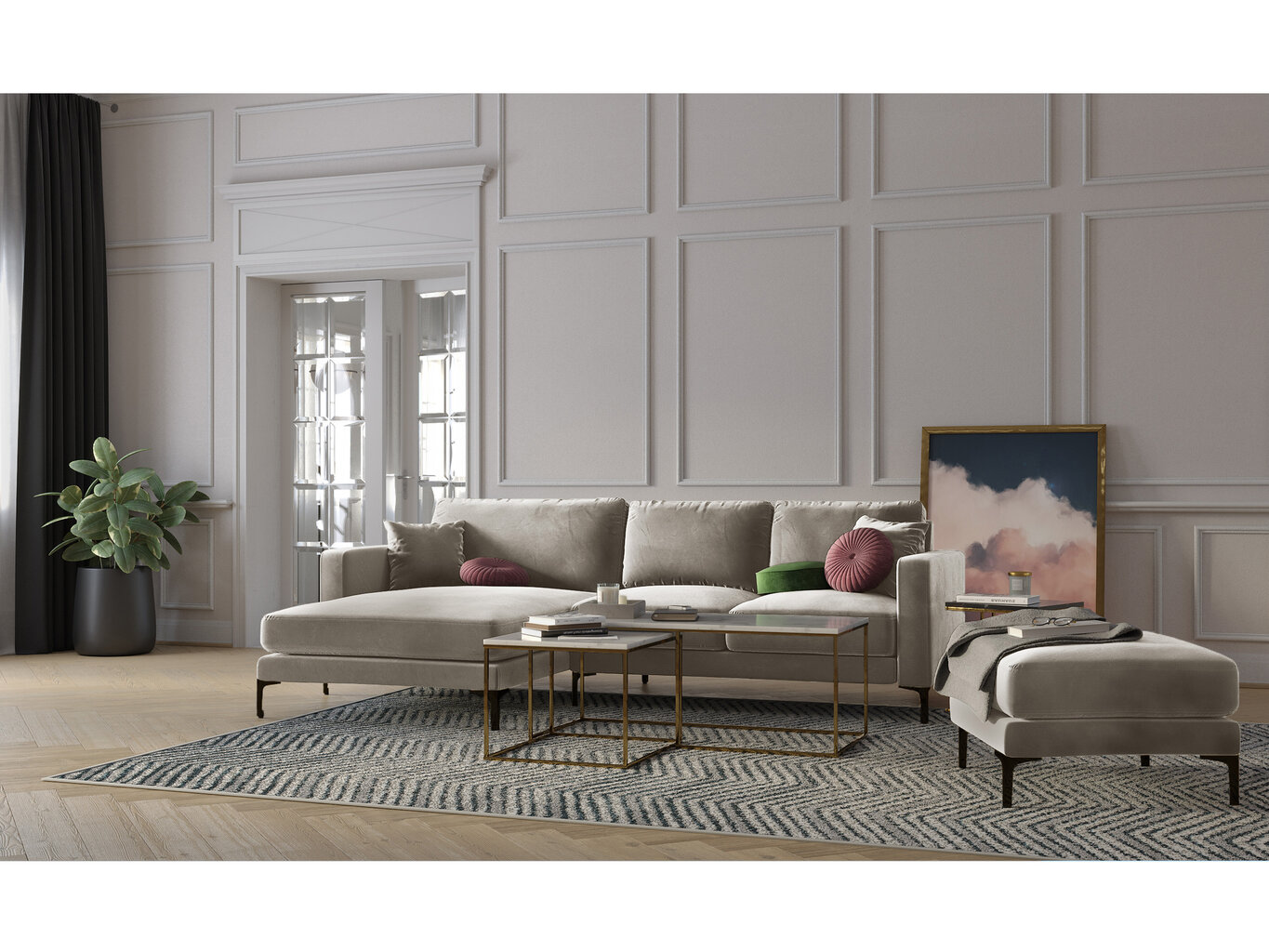 Stūra dīvāns Kooko Home Harmony, smilškrāsas cena un informācija | Stūra dīvāni | 220.lv