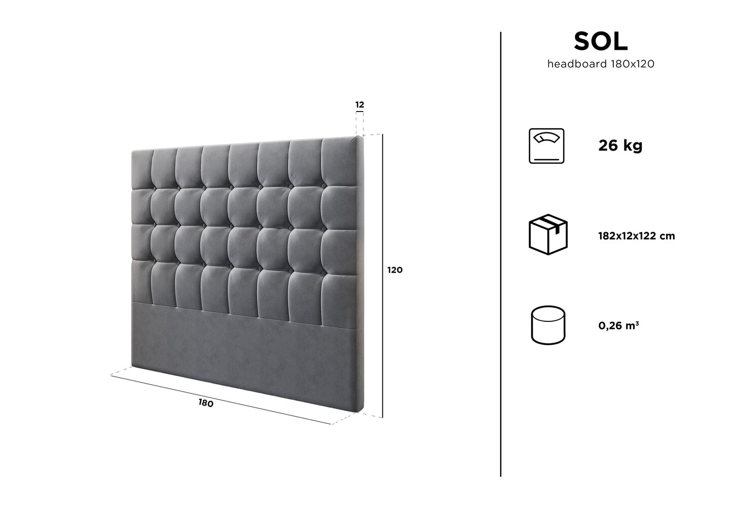 Gultas galvgalis Kooko Home Sol 180 cm, zils cena un informācija | Gultas | 220.lv