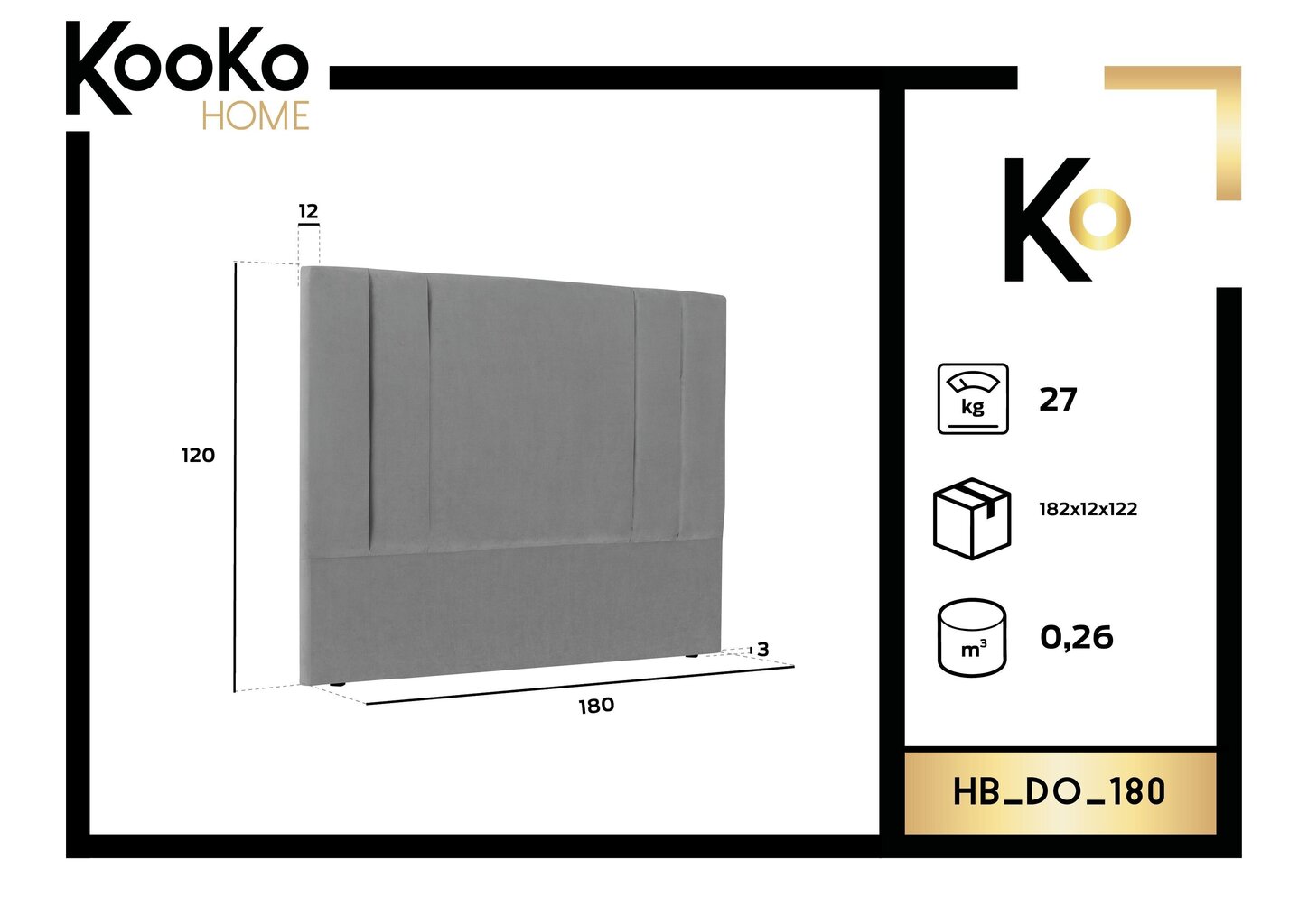 Gultas galvgalis Kooko Home Do 180 cm, melns cena un informācija | Gultas | 220.lv