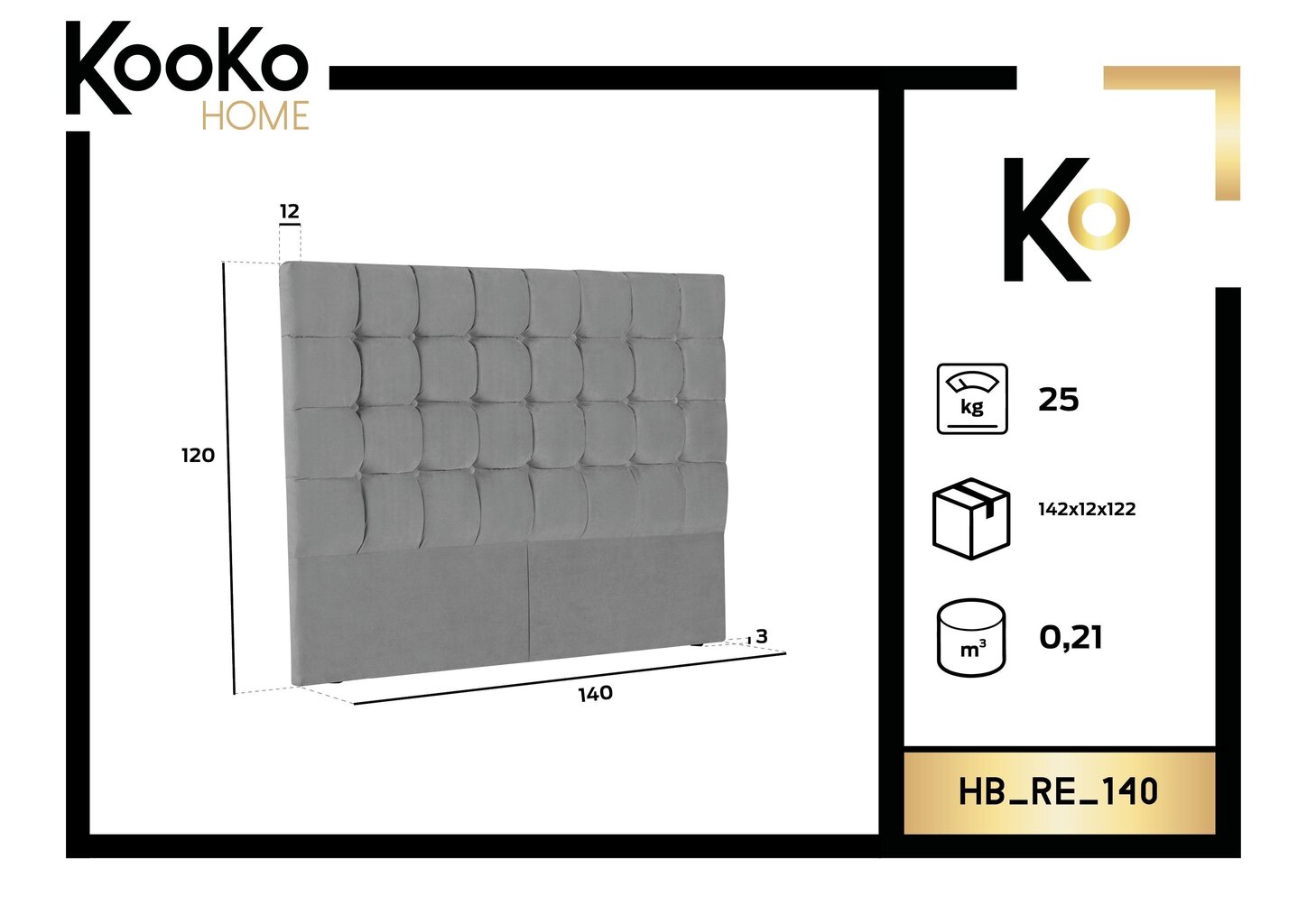 Gultas galvgalis Kooko Home Re 140 cm, tumši pelēks цена и информация | Gultas | 220.lv