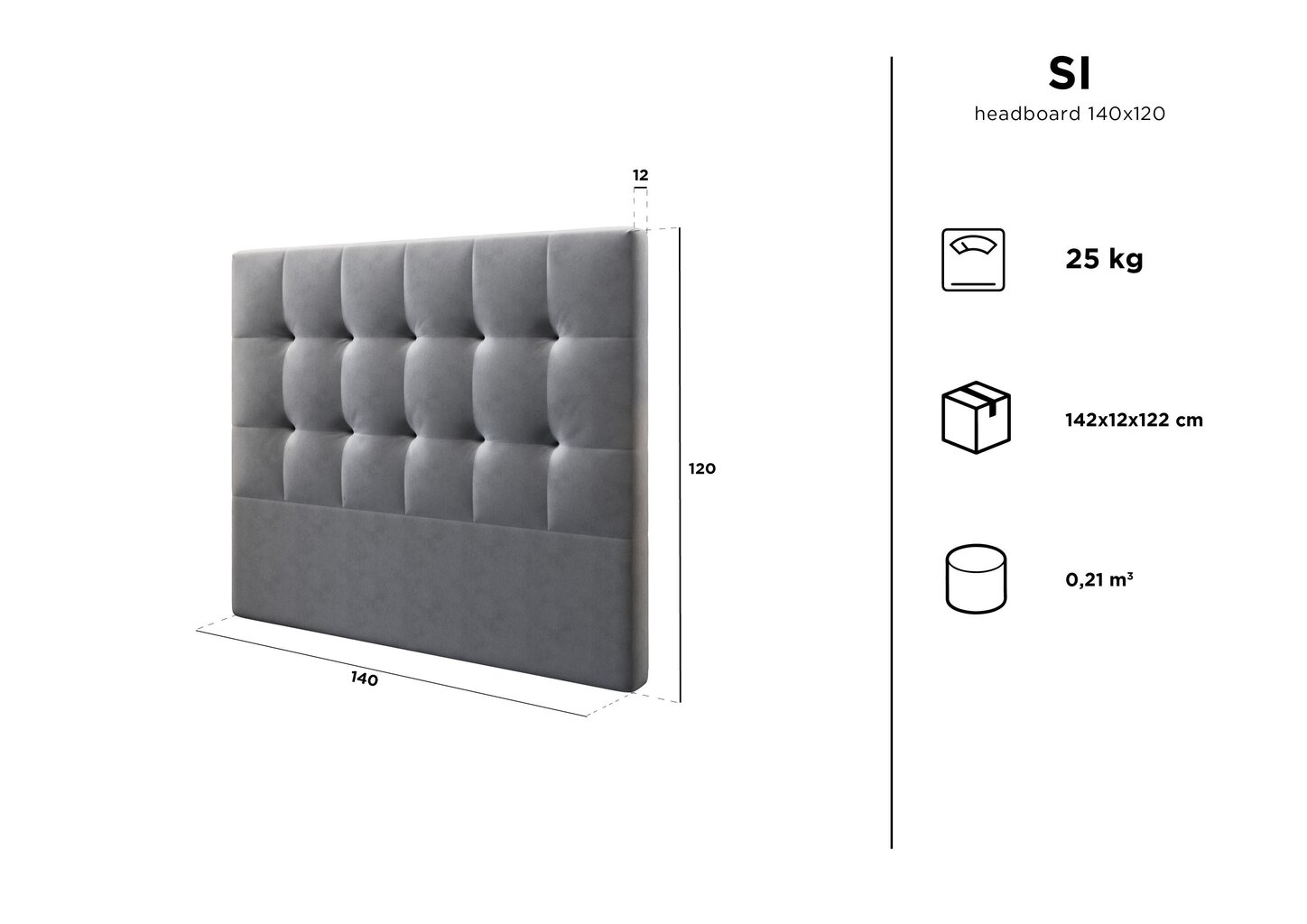 Gultas galvgalis Kooko Home Si 140 cm, tumši pelēks цена и информация | Gultas | 220.lv