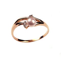Золотое кольцо с бриллиантом и пресноводным жемчугом 18,5 цена и информация | Кольца | 220.lv