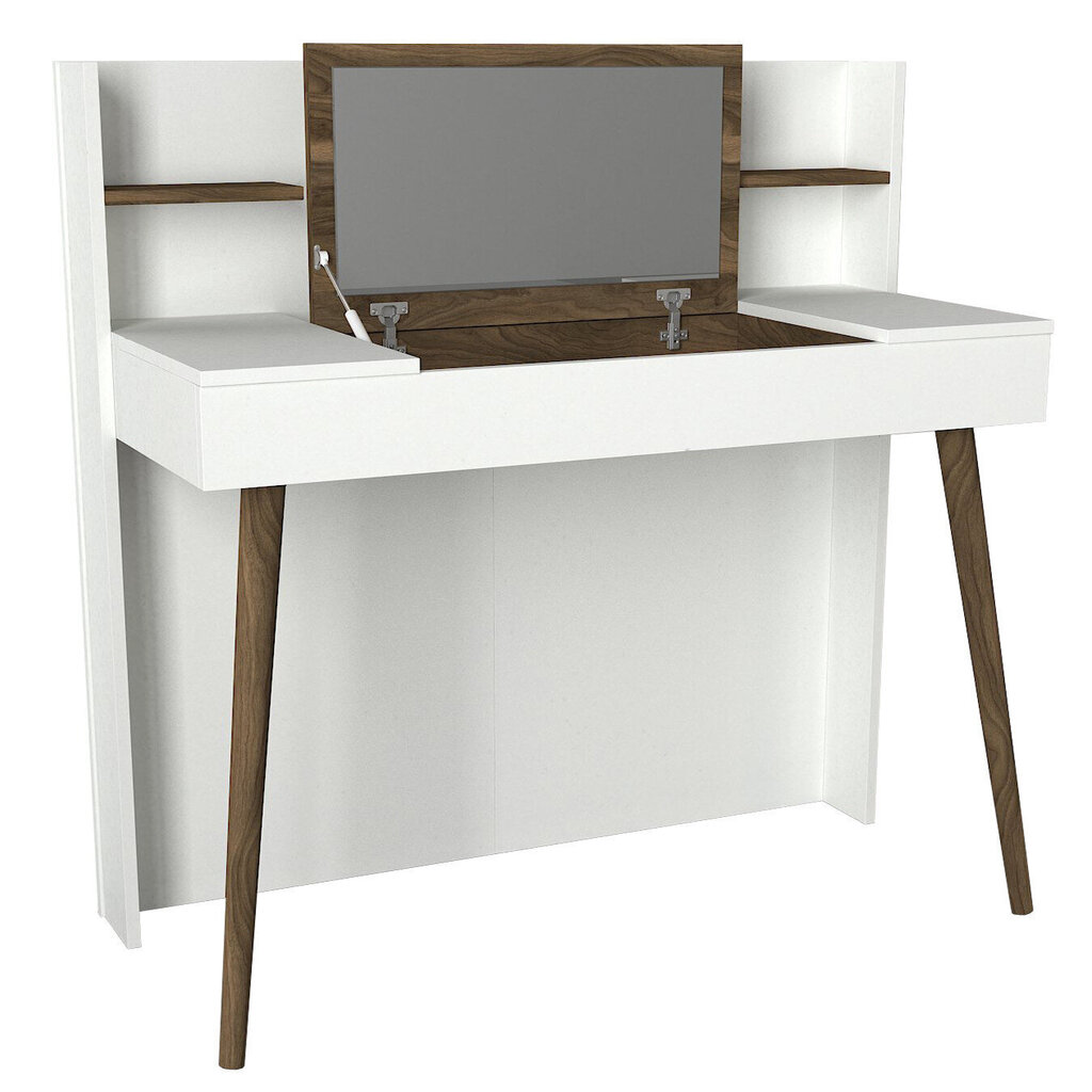 Kosmētikas galdiņš ar spoguli Kalune Design Retro, brūns/balts cena un informācija | Kosmētikas galdiņi | 220.lv