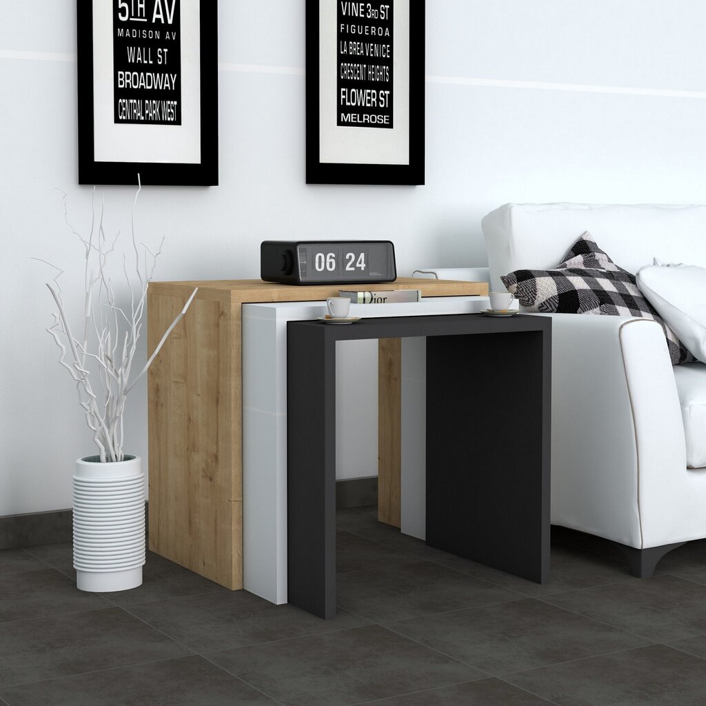 3-ju kafijas galdiņu komplekts Kalune Design Gul, brūns/balts/pelēks cena un informācija | Žurnālgaldiņi | 220.lv