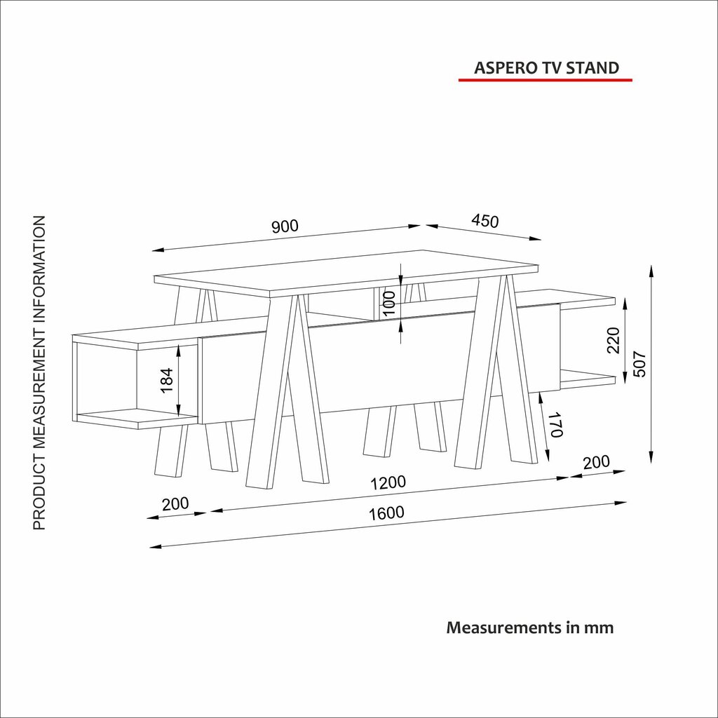 TV galdiņš Kalune Design Aspero, melns/pelēks цена и информация | TV galdiņi | 220.lv