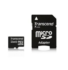 Transcend MicroSDHC 32GB Class10 + SD adapteris cena un informācija | Atmiņas kartes mobilajiem telefoniem | 220.lv