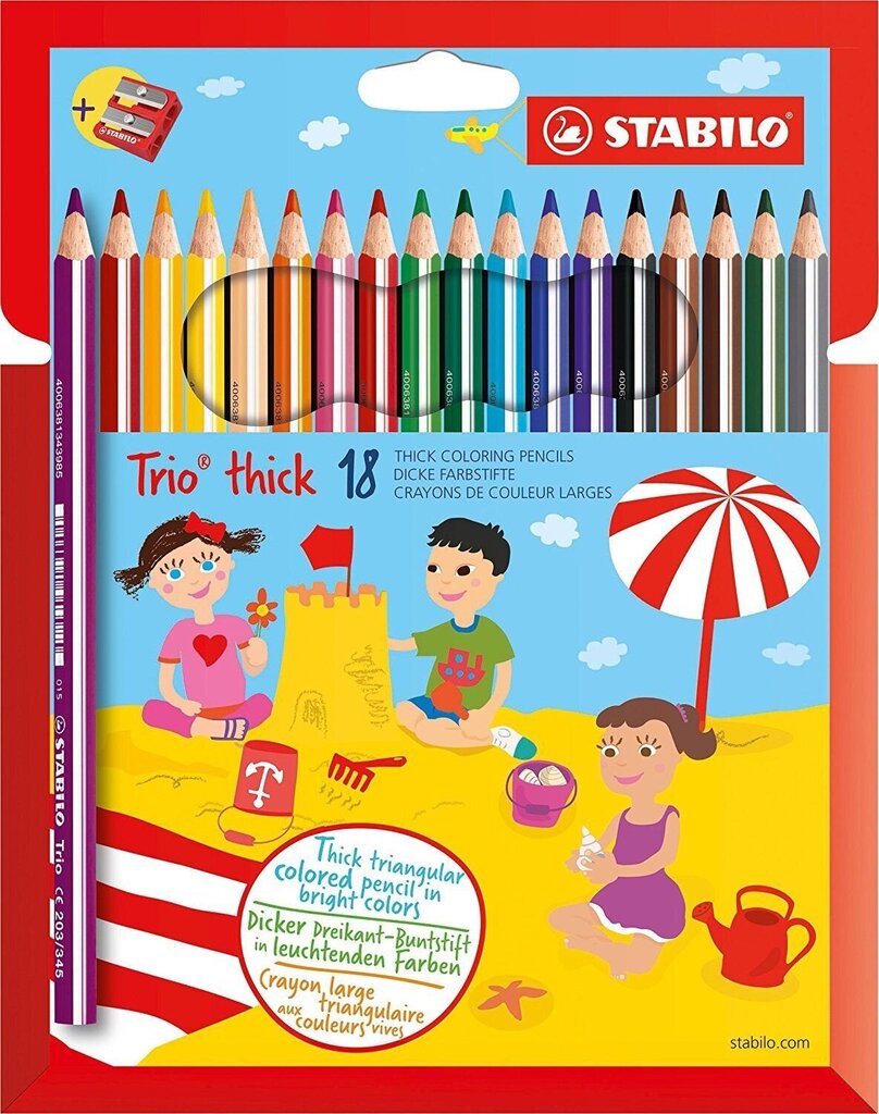 Krāsainie zīmuļi STABILO TRIO |18 krāsas + asināmais цена и информация | Modelēšanas un zīmēšanas piederumi | 220.lv