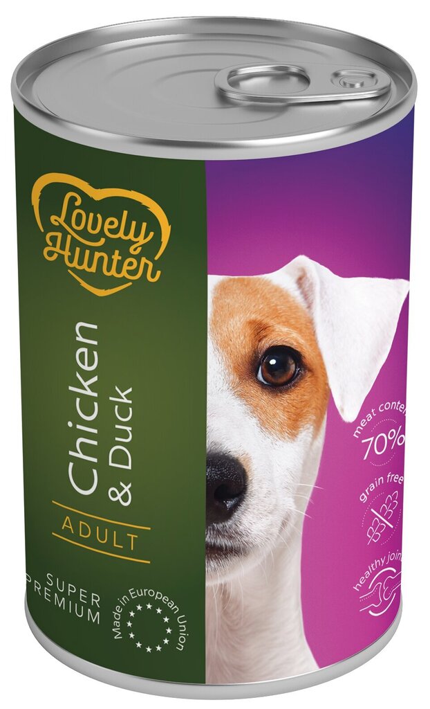 Lovely Hunter konservēta barība ar vistu un pīli pieaugušiem suņiem, 400 g cena un informācija | Konservi suņiem | 220.lv