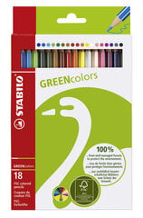 Krāsainie zīmuļi STABILO Greencolors 18 krāsu цена и информация | Принадлежности для рисования, лепки | 220.lv